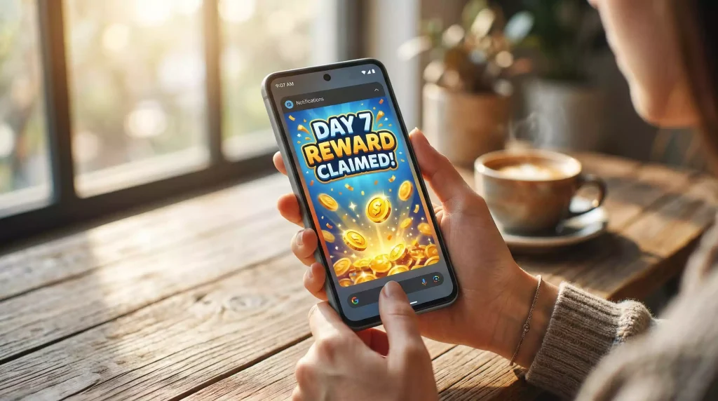 Daily login bonus rewards at sweepstakes casino