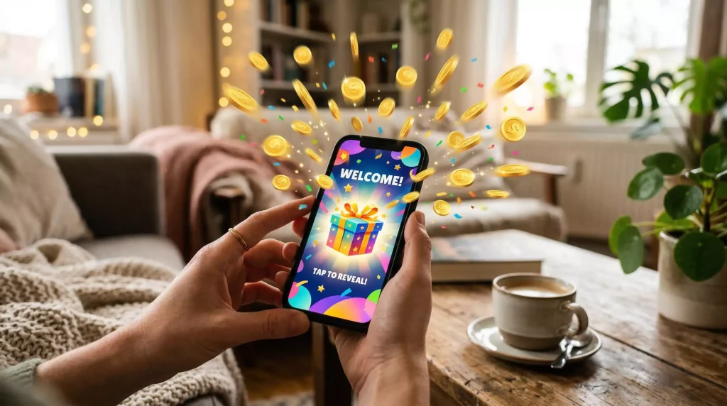 Sweepstakes casino bonus offer with free coins and welcome rewards