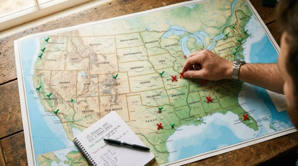 US map showing sweepstakes casino legal states in 2026