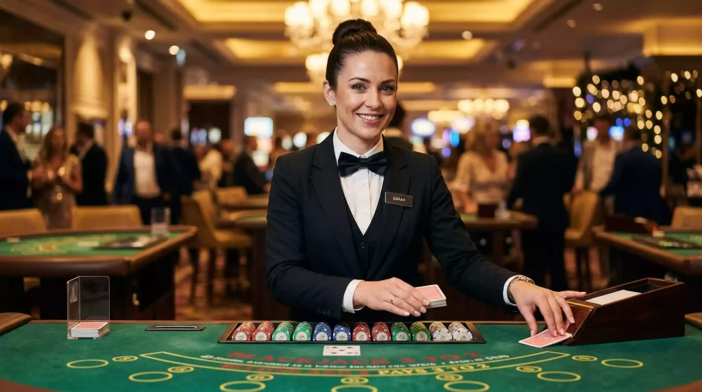 Live dealer at sweepstakes casino blackjack table
